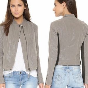 Free People Cool & Clean Moto Jacket in Steel Mill Gray Vegan Suede size 6